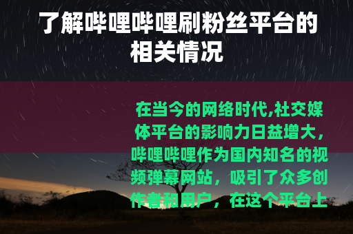了解哔哩哔哩刷粉丝平台的相关情况