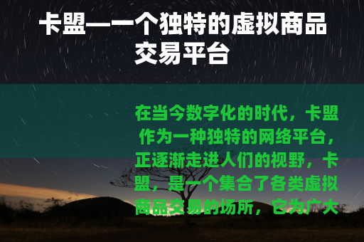 卡盟—一个独特的虚拟商品交易平台