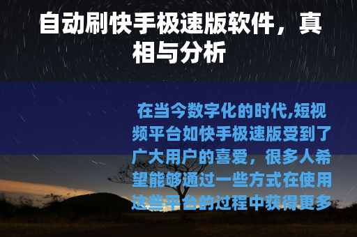 自动刷快手极速版软件，真相与分析