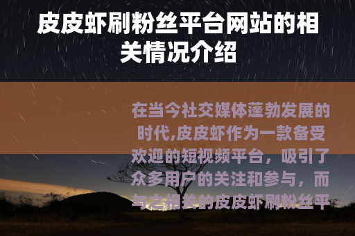 皮皮虾刷粉丝平台网站的相关情况介绍