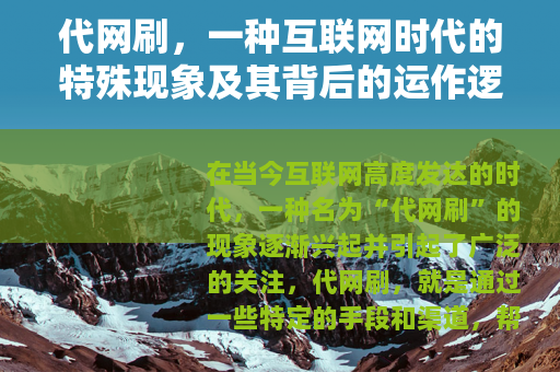 代网刷，一种互联网时代的特殊现象及其背后的运作逻辑