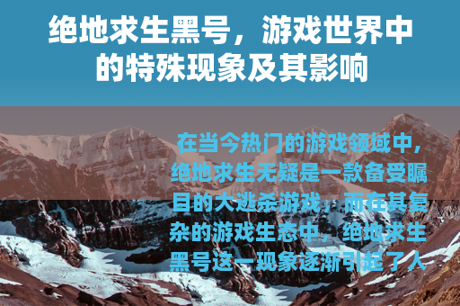 绝地求生黑号，游戏世界中的特殊现象及其影响