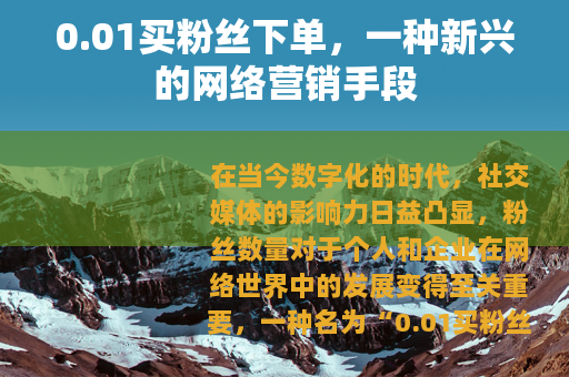 0.01买粉丝下单，一种新兴的网络营销手段
