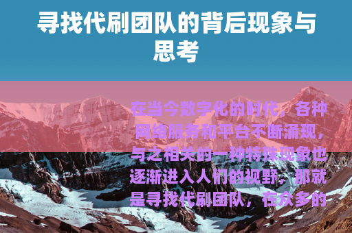 寻找代刷团队的背后现象与思考