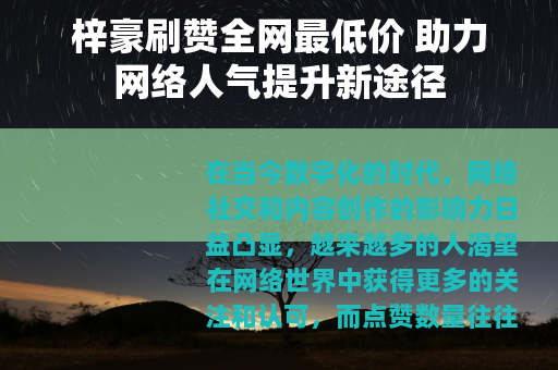 梓豪刷赞全网最低价 助力网络人气提升新途径