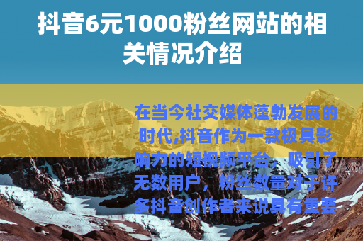 抖音6元1000粉丝网站的相关情况介绍