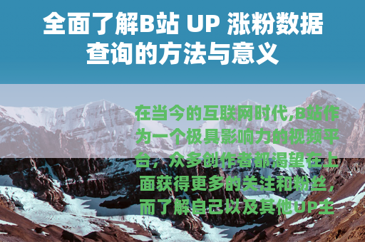 全面了解B站 UP 涨粉数据查询的方法与意义