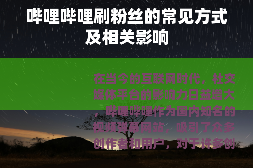 哔哩哔哩刷粉丝的常见方式及相关影响
