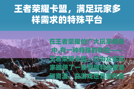王者荣耀卡盟，满足玩家多样需求的特殊平台