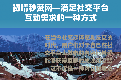 初睛秒赞网—满足社交平台互动需求的一种方式