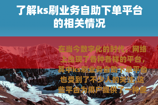 了解ks刷业务自助下单平台的相关情况