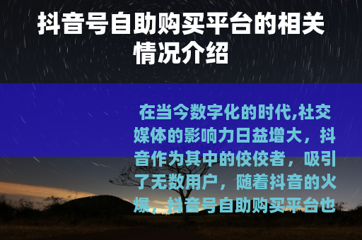 抖音号自助购买平台的相关情况介绍