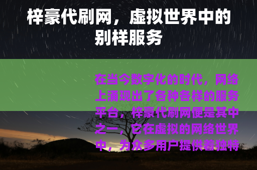 梓豪代刷网，虚拟世界中的别样服务