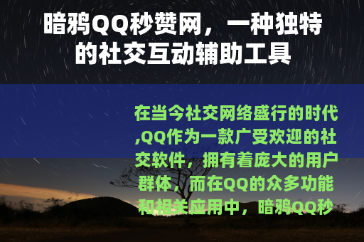 暗鸦QQ秒赞网，一种独特的社交互动辅助工具