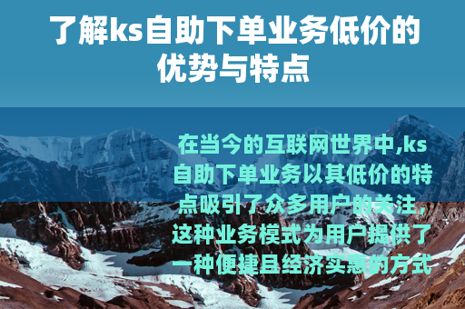 了解ks自助下单业务低价的优势与特点
