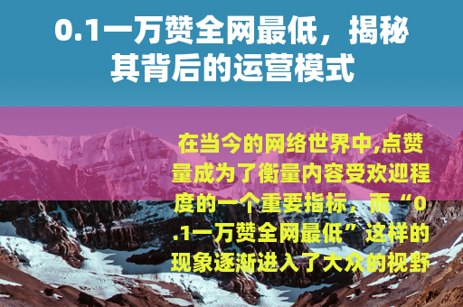 0.1一万赞全网最低，揭秘其背后的运营模式
