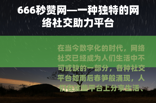 666秒赞网—一种独特的网络社交助力平台