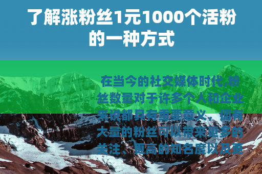 了解涨粉丝1元1000个活粉的一种方式