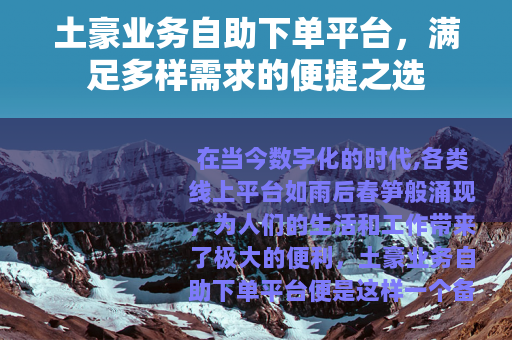 土豪业务自助下单平台，满足多样需求的便捷之选