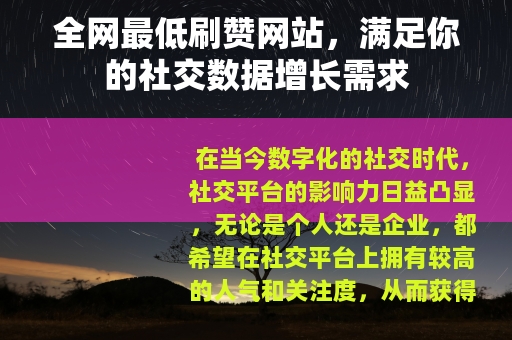 全网最低刷赞网站，满足你的社交数据增长需求