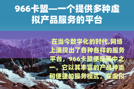 966卡盟—一个提供多种虚拟产品服务的平台