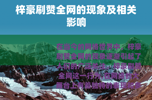 梓豪刷赞全网的现象及相关影响