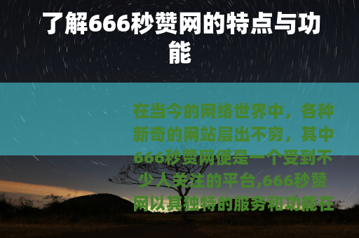 了解666秒赞网的特点与功能