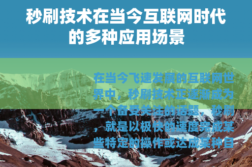 秒刷技术在当今互联网时代的多种应用场景