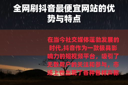 全网刷抖音最便宜网站的优势与特点