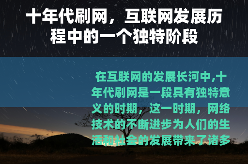 十年代刷网，互联网发展历程中的一个独特阶段