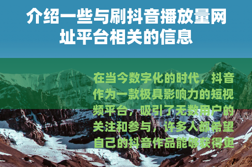 介绍一些与刷抖音播放量网址平台相关的信息