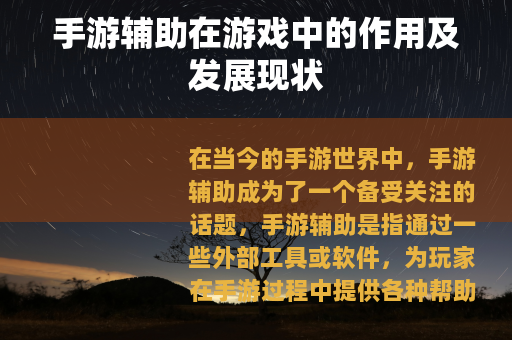 手游辅助在游戏中的作用及发展现状