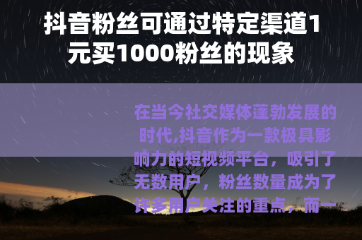 抖音粉丝可通过特定渠道1元买1000粉丝的现象