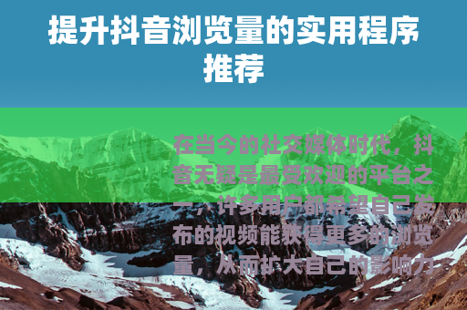 提升抖音浏览量的实用程序推荐