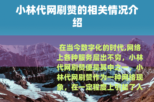 小林代网刷赞的相关情况介绍