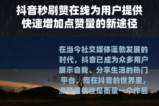 抖音秒刷赞在线为用户提供快速增加点赞量的新途径