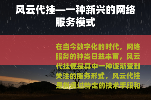 风云代挂—一种新兴的网络服务模式