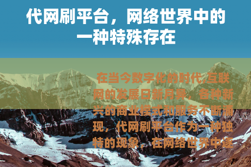 代网刷平台，网络世界中的一种特殊存在