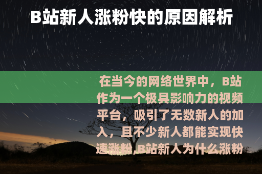 B站新人涨粉快的原因解析