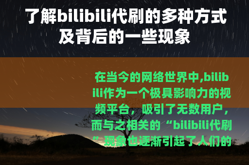 了解bilibili代刷的多种方式及背后的一些现象