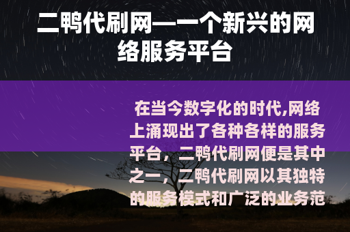 二鸭代刷网—一个新兴的网络服务平台