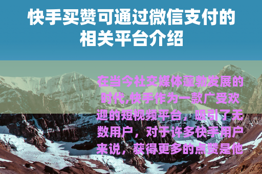 快手买赞可通过微信支付的相关平台介绍