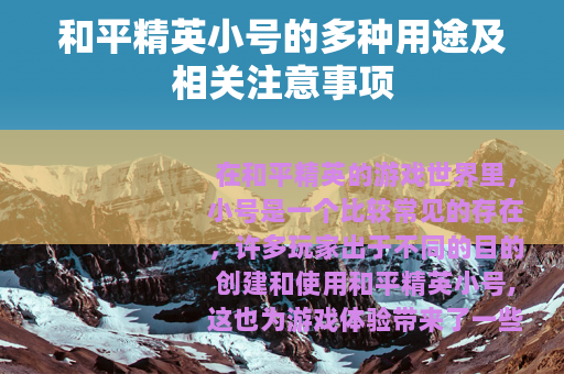 和平精英小号的多种用途及相关注意事项