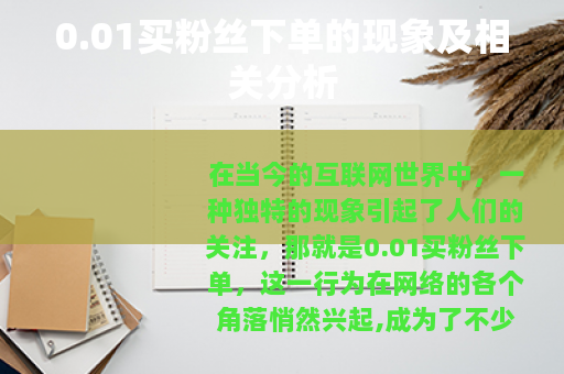 0.01买粉丝下单的现象及相关分析