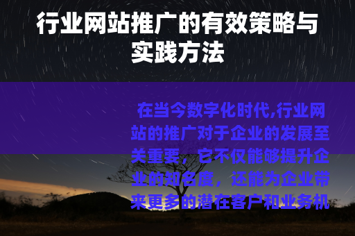 行业网站推广的有效策略与实践方法