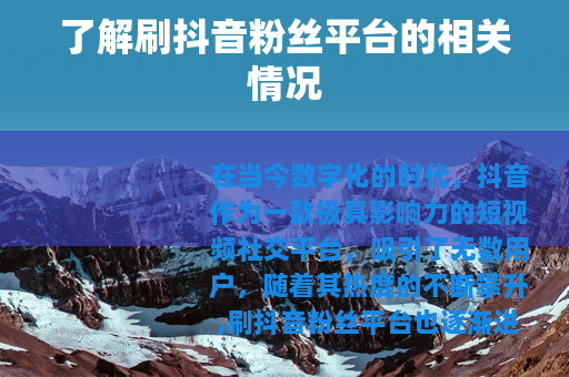 了解刷抖音粉丝平台的相关情况