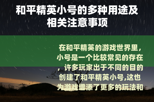 和平精英小号的多种用途及相关注意事项