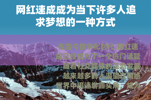 网红速成成为当下许多人追求梦想的一种方式