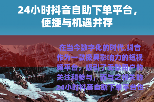 24小时抖音自助下单平台，便捷与机遇并存