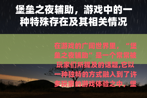 堡垒之夜辅助，游戏中的一种特殊存在及其相关情况